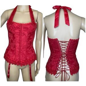 Vintage Y2K Fredericks’s Of Hollywood Red Halter Corset Lingerie Size 32